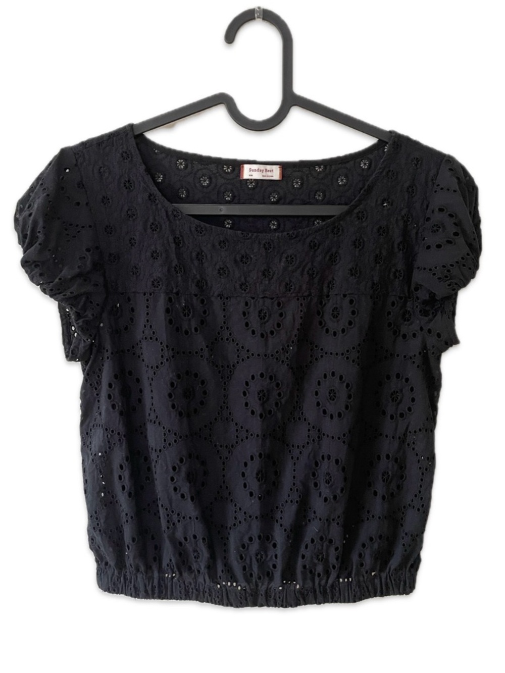 Sunday Best Black Eyelet Scoop Neck Short Sleeve Top